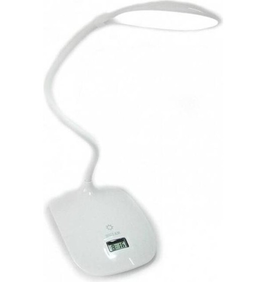Lámpara de mesa LED con pie articulado, interruptor táctil con mini reloj