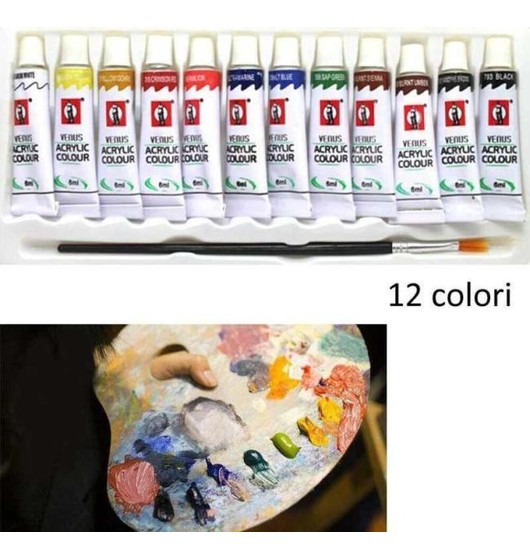 Pinturas acrílicas 12 tubos 6ml colores pincel pintura principiantes estudiantes