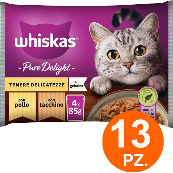 Whiskas Pure Delight Comida para Gatos Tender Delicacies Pollo Pavo 52 sobres